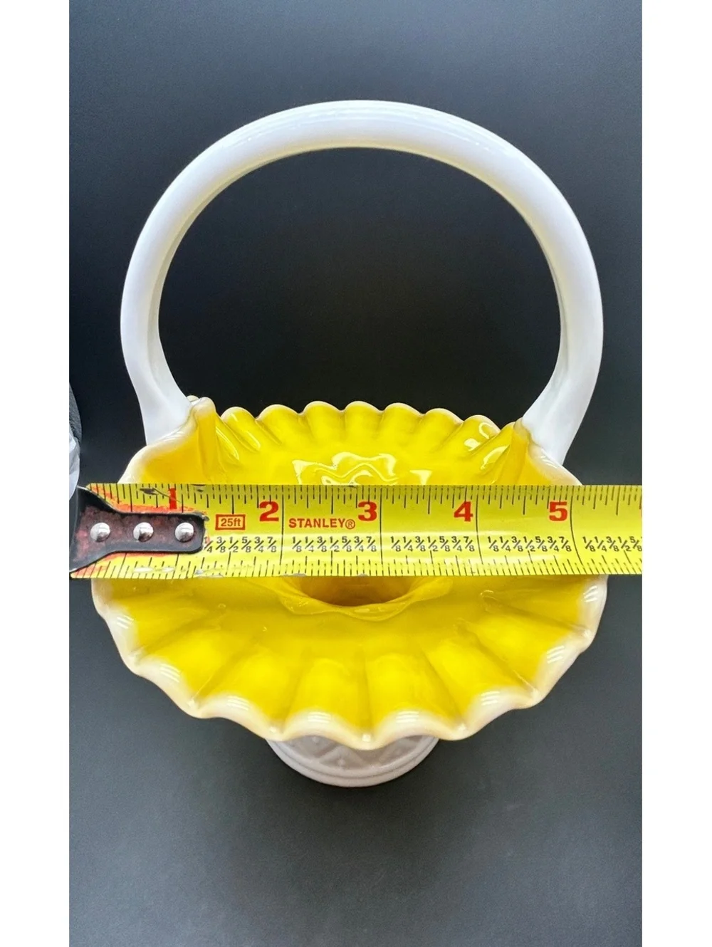 Kanawha Cased Glass Basket #324 Diamond Dot in Yellow/white